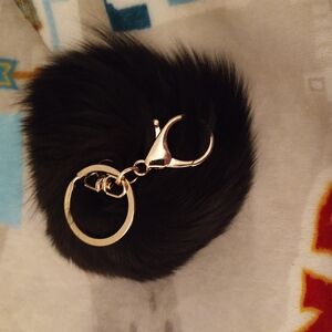 Black Faux Fur Pom-pom Keychain Bag Accessory Brand New